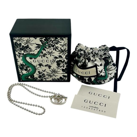 NEW GUCCI Sterling Silver 925 Interlocking G Pendant Necklace Full Inclusion - Picture 1 of 7